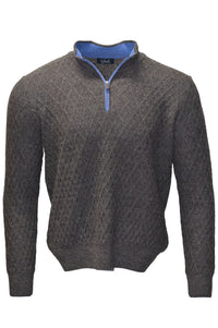 Baby Alpaca Diamond Texture Quarter-Zip Sweater in Dark Grey by Blue 1899