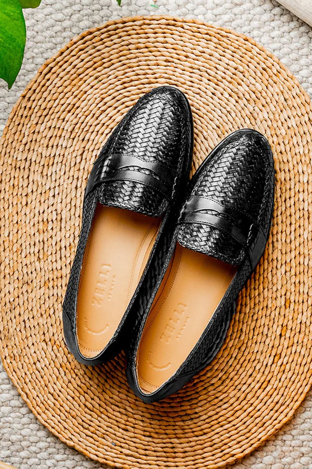 Nicola Woven Italian Calfskin Penny Loafer in Black by Zelli Italia