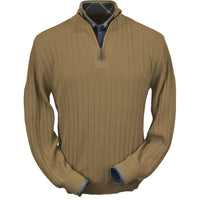 Baby Alpaca 'Links Stitch' Half-Zip Mock Neck Sweater in Wheat Heather by Peru Unlimited