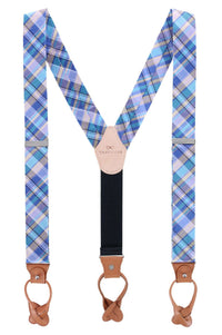 Blue Multi Plaid Silk Formal Button End Braces by Trafalgar