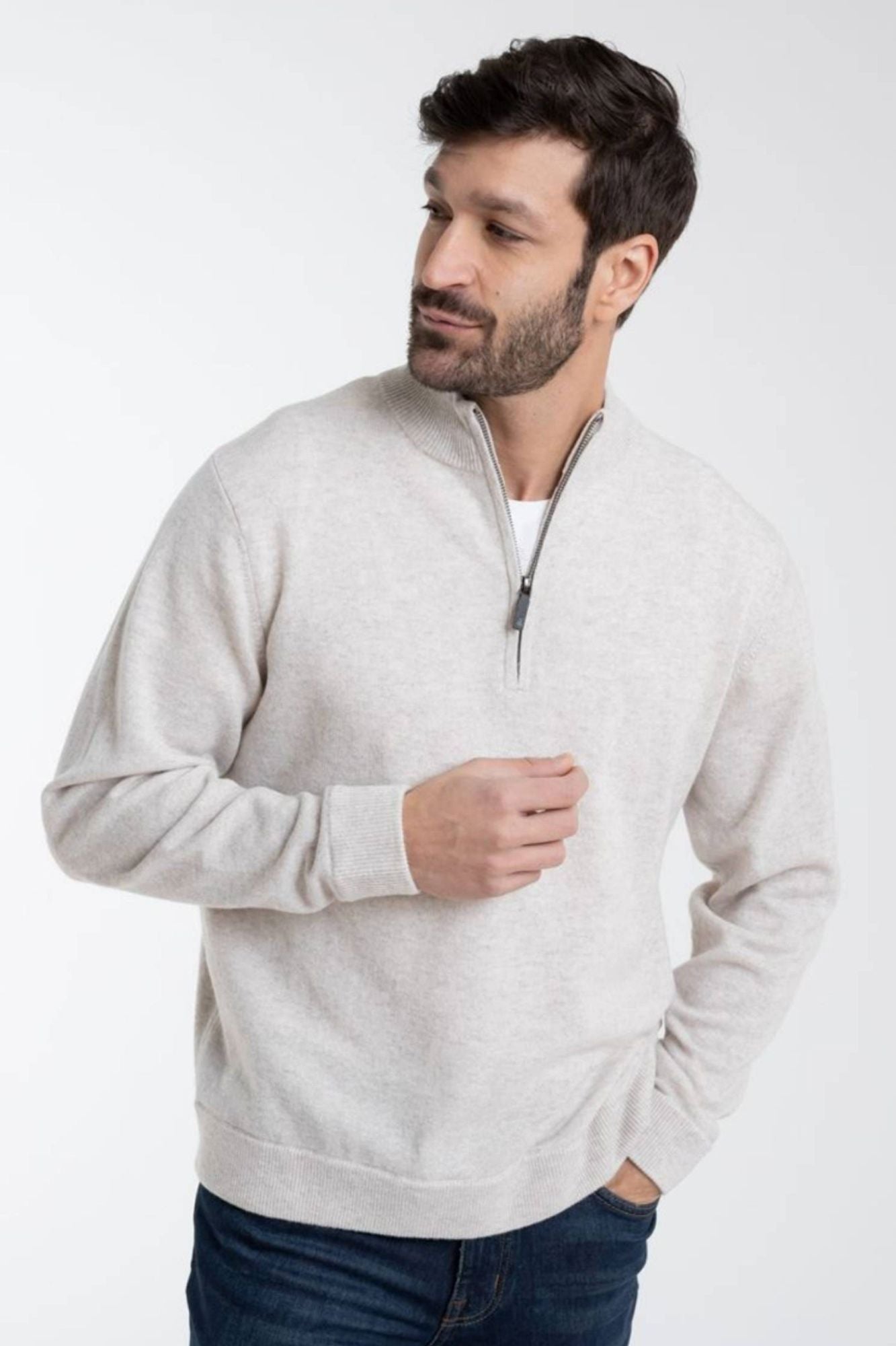 1/4 Zip Mock Neck Merino Wool Pullover Sweater (Choice of Colors) by Alashan Cashmere