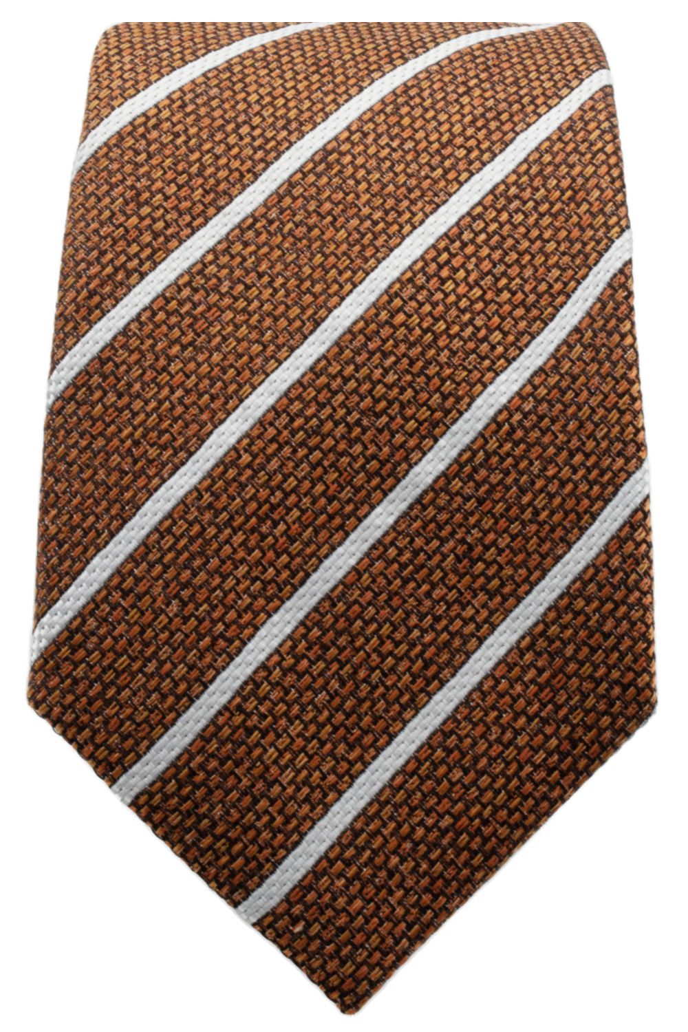 Mélange Textured Stripe Cotton-Blend Necktie in Rust, White, and Black by Dibi Menswear