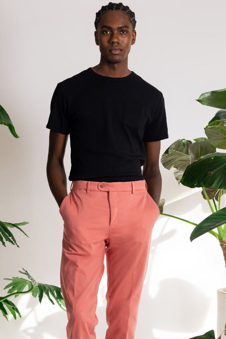 Supima Sateen Italian Luxury Flat Front Cotton Trouser in Nantucket Red (Choice of Fits) by 6 East by Ballin