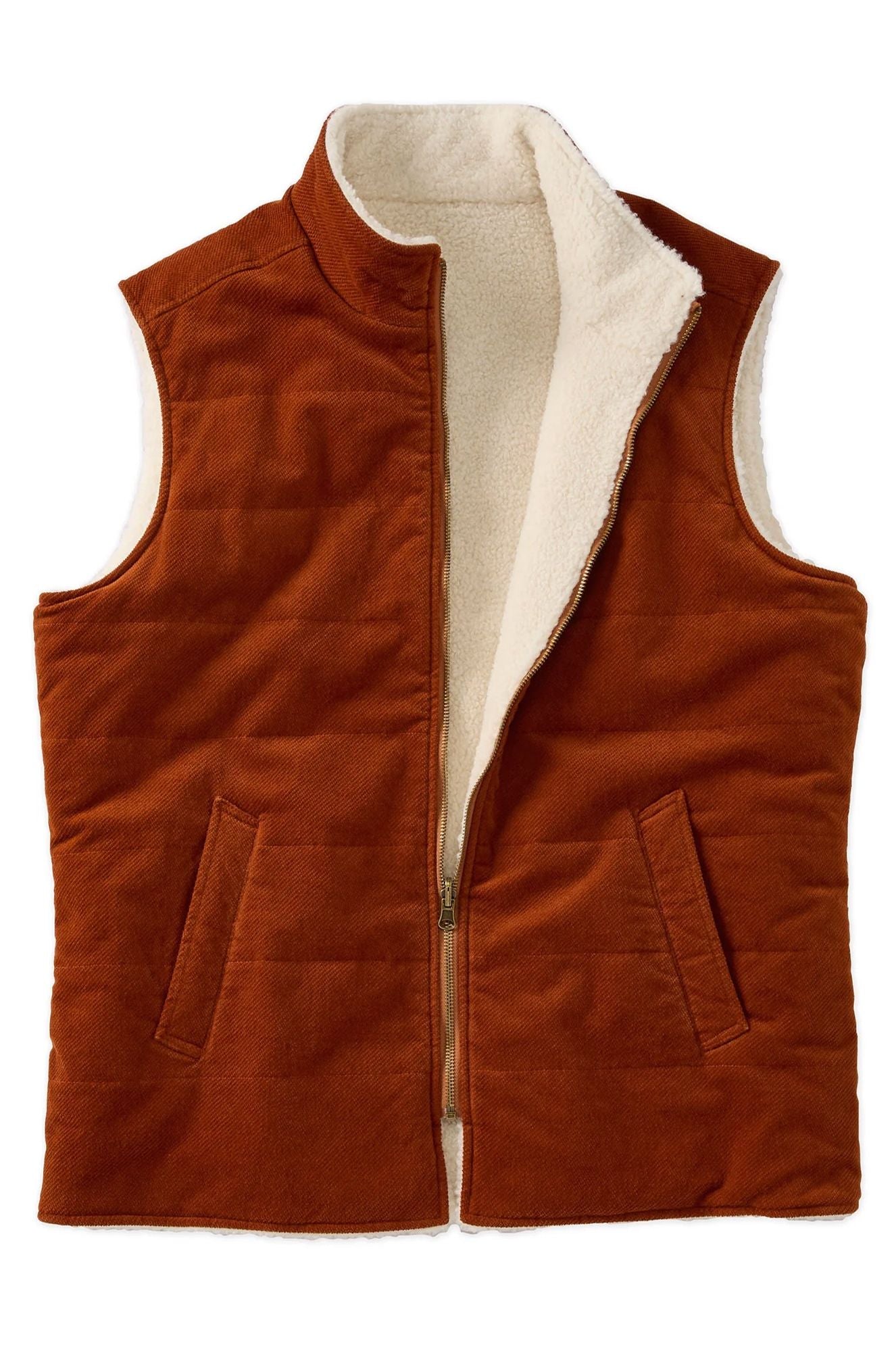 Corduroy and Fleece Reversible Vest in Rust/Oatmeal by Borgo28
