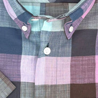 Lilac, Blue, and Aqua Plaid Linen and Cotton Short Sleeve Sport Shirt by Viyella