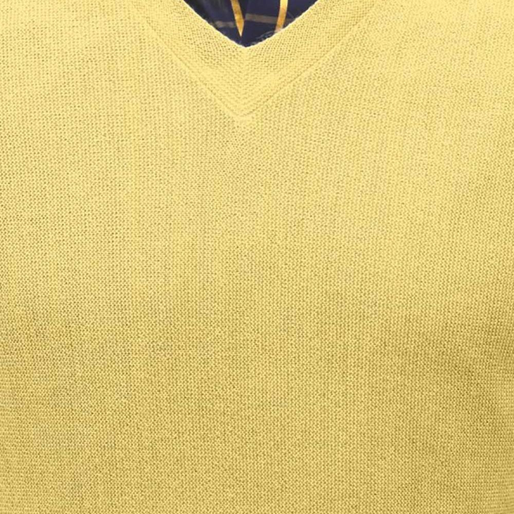 Baby Alpaca 'Links Stitch' V-Neck Sweater in Yellow by Peru Unlimited