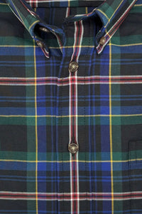 Navy, Black, and Green Tartan Cotton and Wool Blend Button-Down Shirt by Viyella