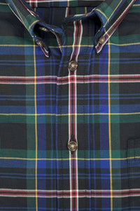 Navy, Black, and Green Tartan Cotton and Wool Blend Button-Down Shirt by Viyella