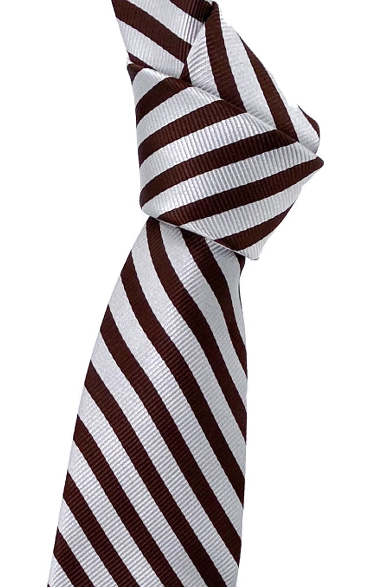 Brown and Silver-White 'Cricket Stripe' Self-Lined Woven Silk Tie by Robert Talbott