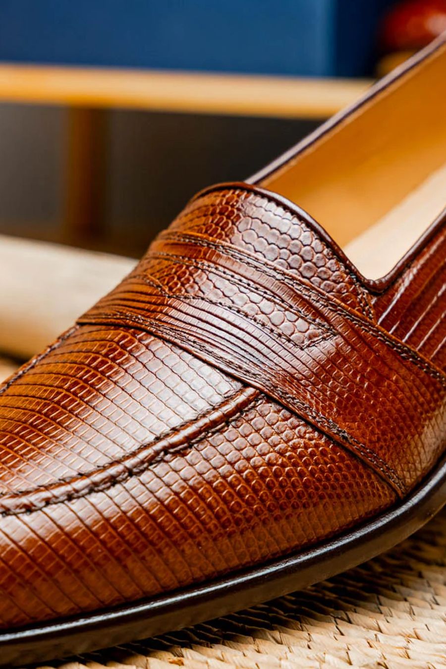 Rossi Teju Lizard Penny Loafer in Cognac by Zelli Italia