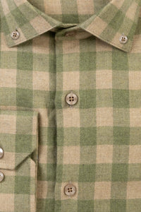 Italian Mélange Flannel Gingham Sport Shirt with Button Down Collar in Sage by Scott Barber