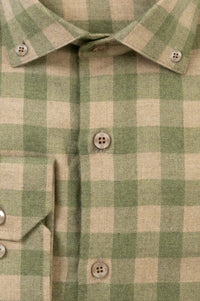 Italian Mélange Flannel Gingham Sport Shirt with Button Down Collar in Sage by Scott Barber