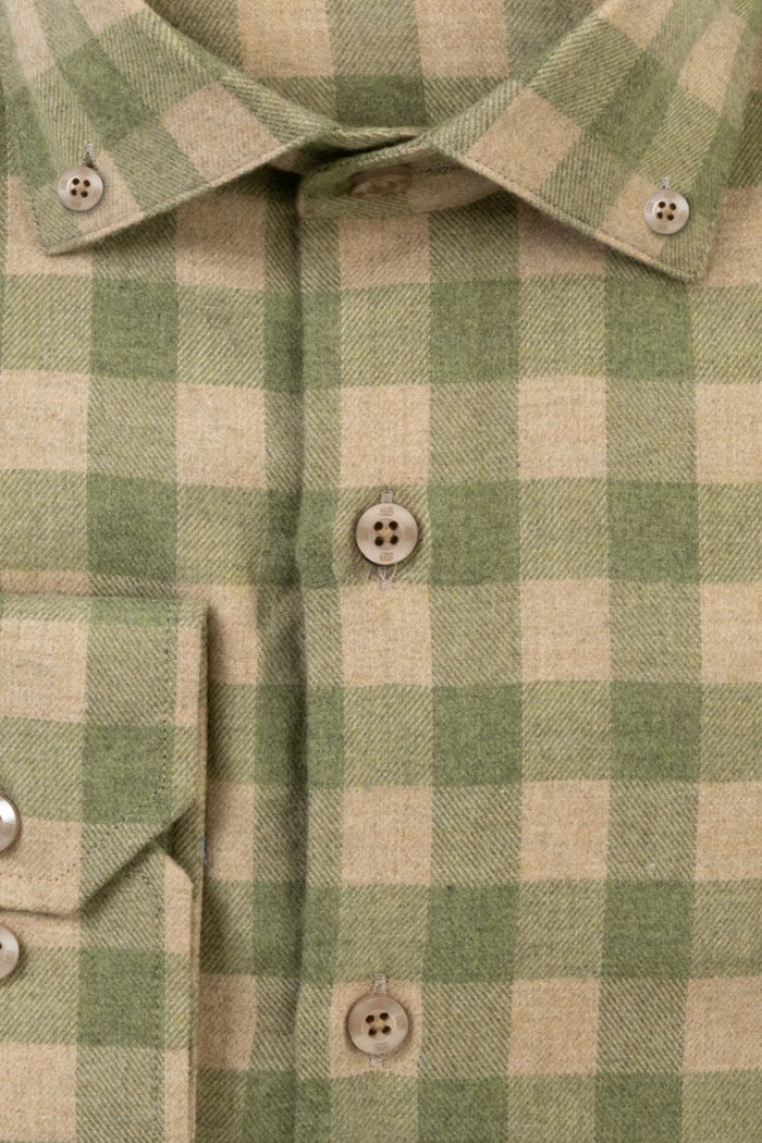Italian Mélange Flannel Gingham Sport Shirt with Button Down Collar in Sage by Scott Barber