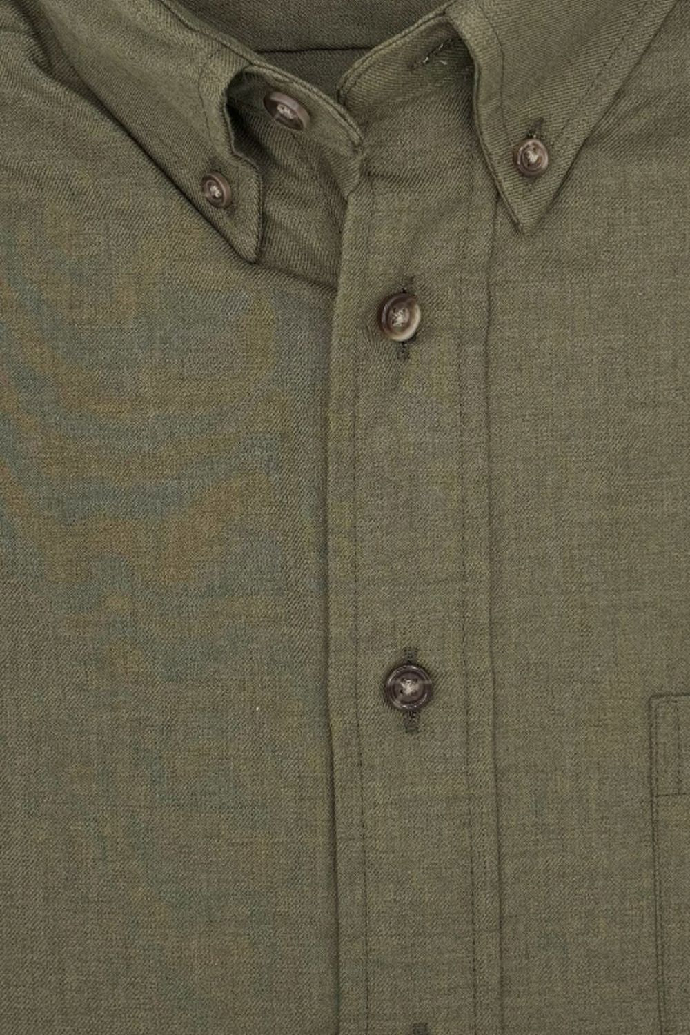Solid Cotton and Wool Blend Button-Down Shirt in Moss Green by Viyella