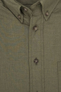 Solid Cotton and Wool Blend Button-Down Shirt in Moss Green by Viyella