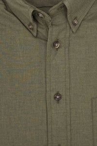 Solid Cotton and Wool Blend Button-Down Shirt in Moss Green by Viyella