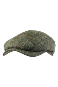 Ivy Contemporary Cap in Green Herringbone Overcheck Shetland Wool (Size 60) by Wigens