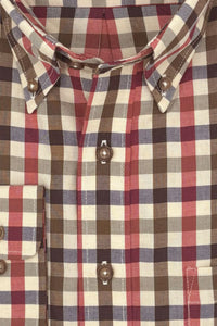 Red, Brown, Navy, and Cream Plaid Cotton and Wool Blend Button-Down Shirt by Viyella