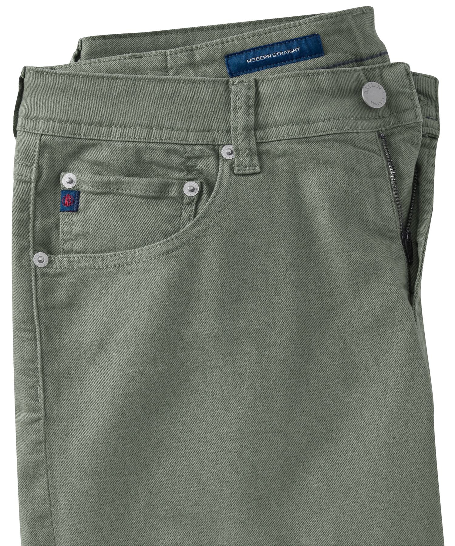 'Old Dyed Denim' Stretch 5-Pocket Jeans in Moss (Modern Straight Fit) by Ballin