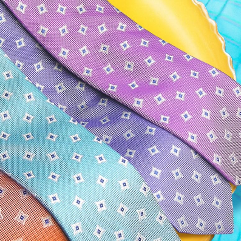 Purple, French Blue, and Latte Cubic Swivel Woven Silk Jacquard Tie by Dion Neckwear