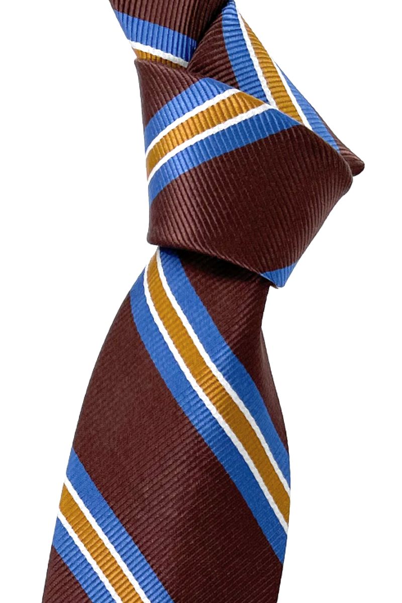 Brown, Blue, and Gold Stripe Woven Silk Faille Tie by Robert Talbott
