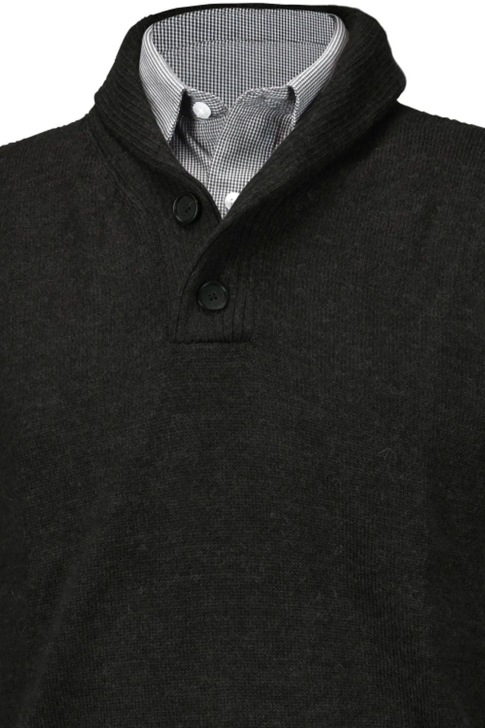 Royal Alpaca 2-Button Shawl Collar Sweater in Charcoal Heather by Peru Unlimited