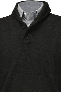 Royal Alpaca 2-Button Shawl Collar Sweater in Charcoal Heather by Peru Unlimited