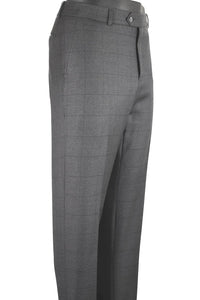 Super 110s Tonal Windowpane Flat Front Wool Trouser in Charcoal (Choice of Fits) by Ballin
