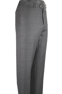 Super 110s Tonal Windowpane Flat Front Wool Trouser in Charcoal (Choice of Fits) by Ballin