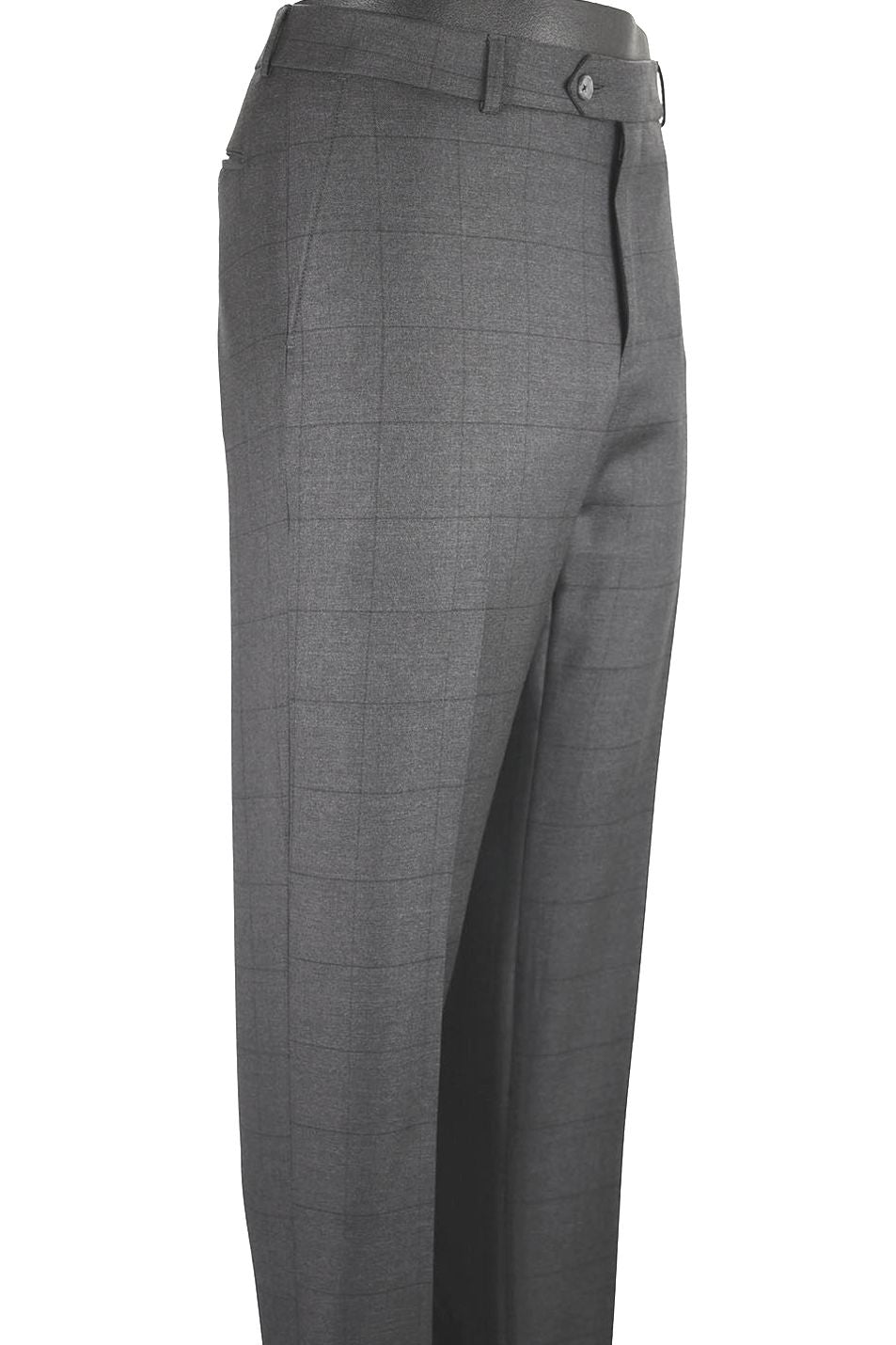 Super 110s Tonal Windowpane Flat Front Wool Trouser in Charcoal (Choice of Fits) by Ballin