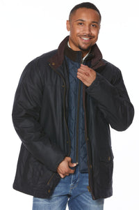 British Millerain Waxed Cotton Winter Jacket in Navy by Viyella