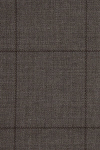 Super 110s Tonal Windowpane Flat Front Wool Trouser in Dark Taupe (Soho Modern Fit) by Ballin
