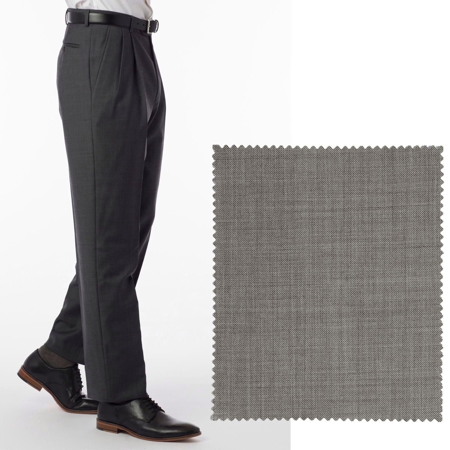 BIG FIT Sharkskin Super 120s Worsted Wool Comfort-EZE Trouser in Black and Latte (Manchester Pleated Model) by Ballin