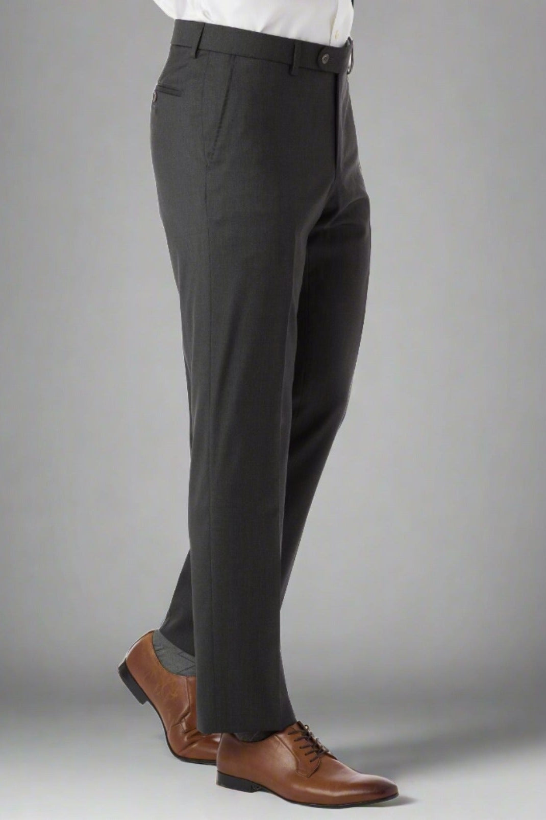 Super 130s Italian Luxury Ultimate Comfort Wool Tropical Flat Front Trouser in Charcoal by 6 East by Ballin