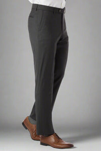 Super 130s Italian Luxury Ultimate Comfort Wool Tropical Flat Front Trouser in Charcoal by 6 East by Ballin