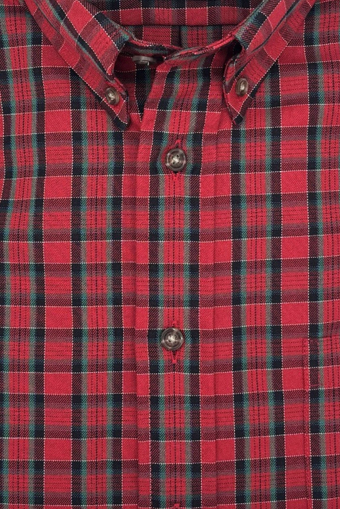 Red, Black, and Green Plaid Cotton and Wool Blend Button-Down Shirt by Viyella