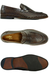Boca Woven Leather Modern Penny Slip-On in Brown by Alan Payne Footwear