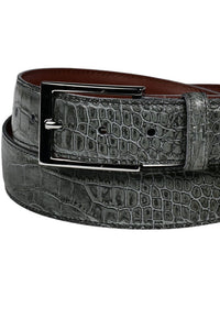 Alligator Grain Embossed Calfskin Belt with Interchangeable Buckles in Gator Grey by Torino Leather