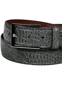 Alligator Grain Embossed Calfskin Belt with Interchangeable Buckles in Gator Grey by Torino Leather