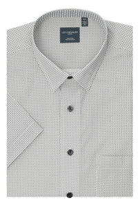 Multi Grey Mini Neat Geometric Short Sleeve No-Iron Cotton Sport Shirt with Hidden Button Down Collar by Leo Chevalier