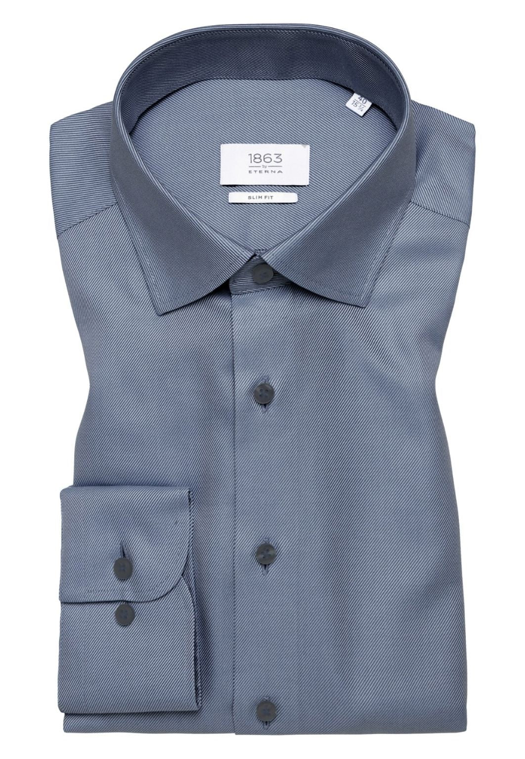 'Royal Twill' In Dark Blue - Slim Fit - Two Ply Cotton Twill Dress Shirt with Kent Collar by Eterna 1863