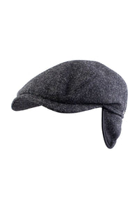 Ivy Contemporary Earflap Cap in Navy Mélange Shetland Wool (Size 58) by Wigens