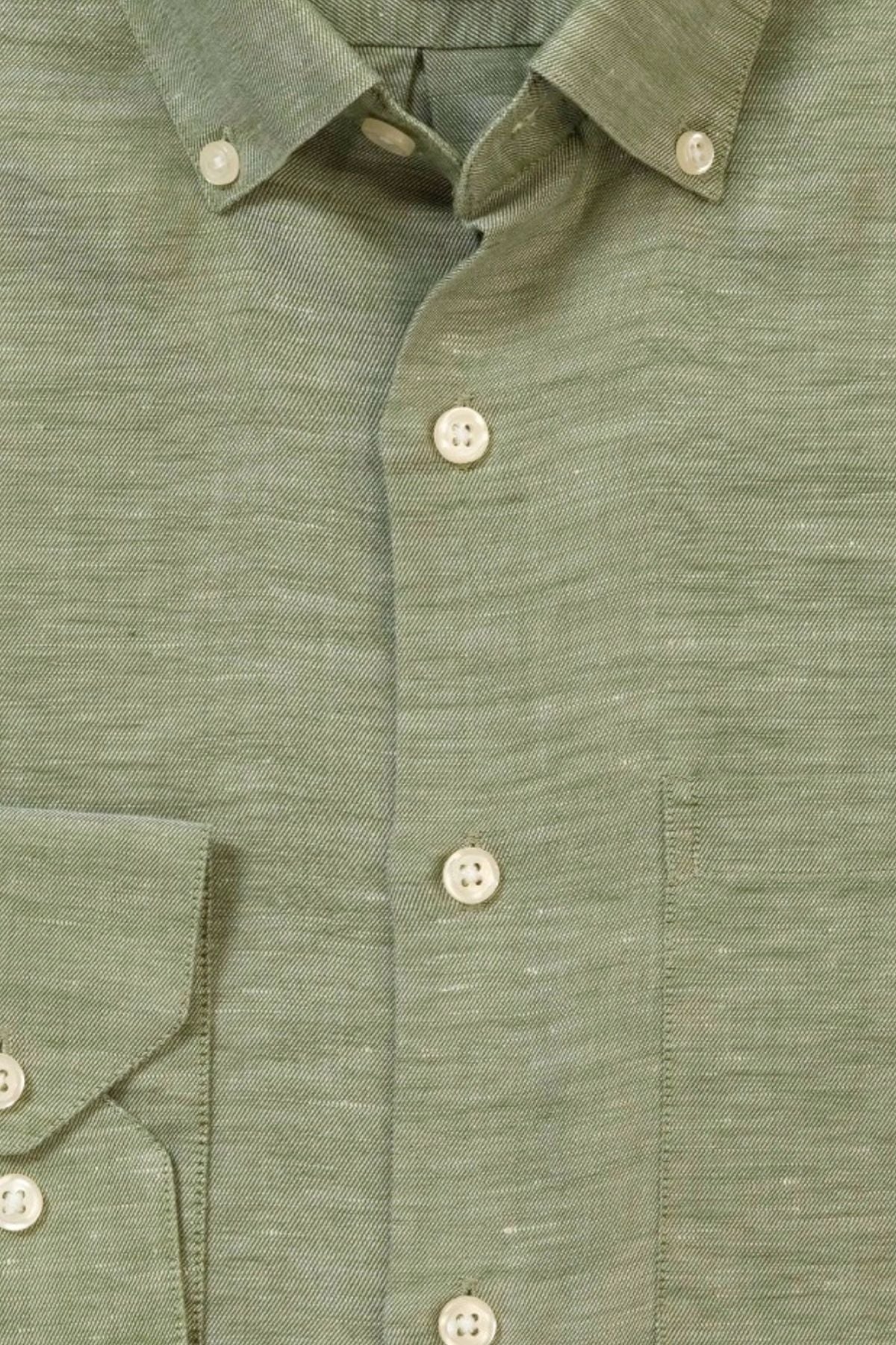 Linen/Tencel Solid Twill Sport Shirt in Sage by Scott Barber