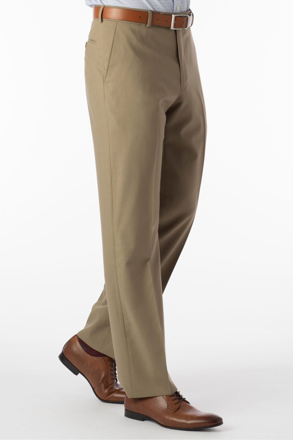 Super 120s Wool Travel Twill Comfort-EZE Trouser in Sand, Size 38 (Dunhill Traditional Fit) by Ballin