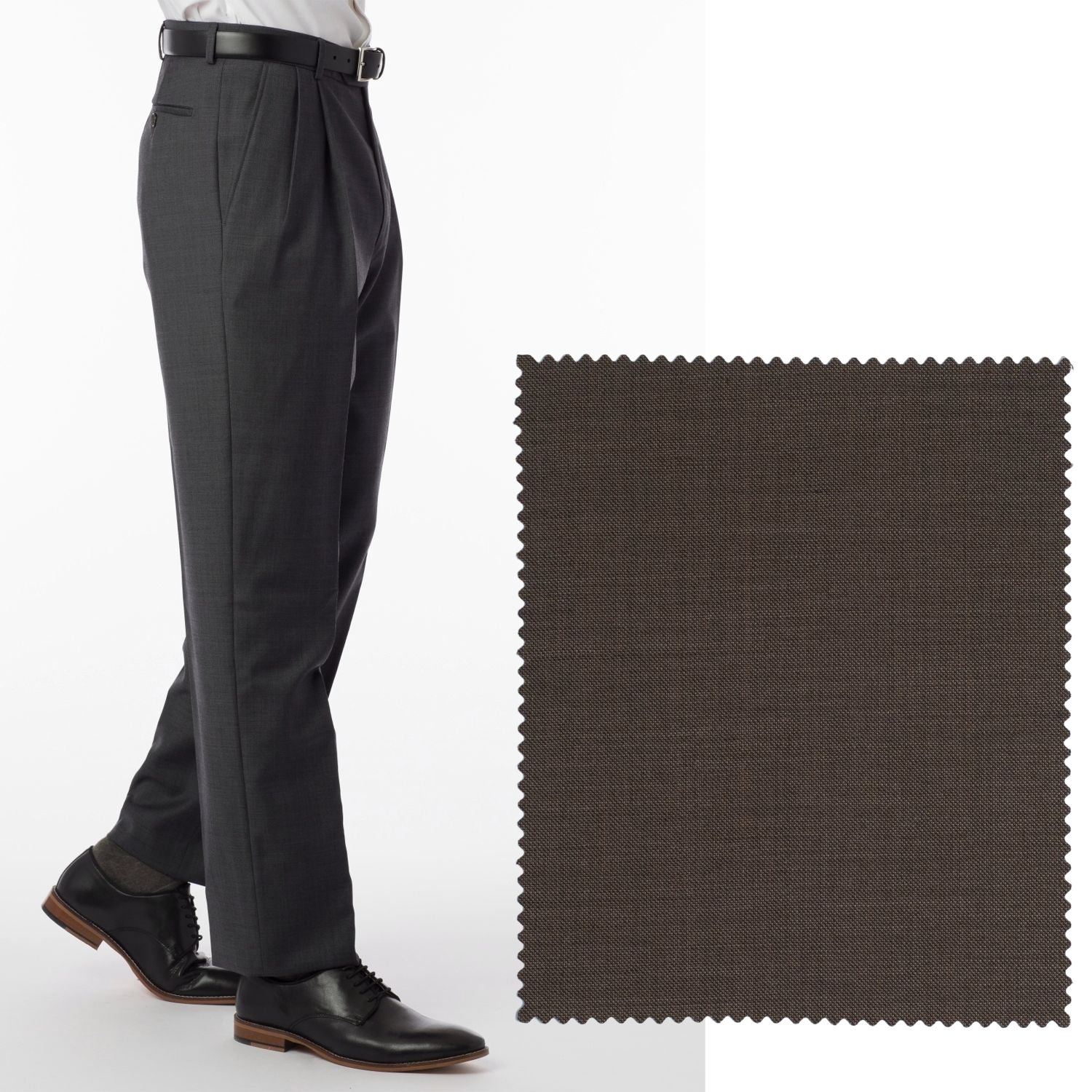 BIG FIT Sharkskin Super 120s Worsted Wool Comfort-EZE Trouser in Chestnut (Manchester Pleated Model) by Ballin