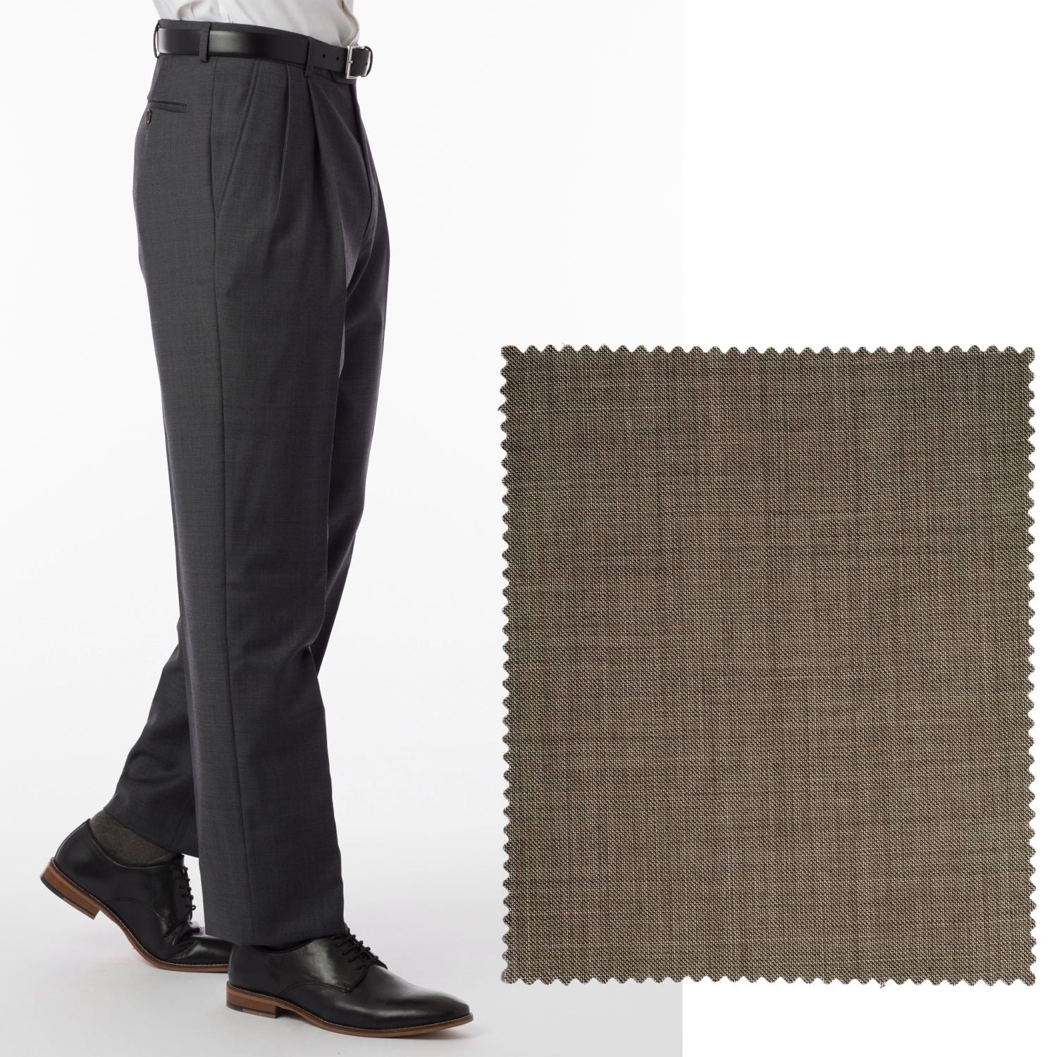 BIG FIT Sharkskin Super 120s Worsted Wool Comfort-EZE Trouser in Light Brown (Manchester Pleated Model) by Ballin