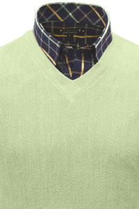 Baby Alpaca 'Links Stitch' V-Neck Sweater in Lime (Size XX-Large) by Peru Unlimited