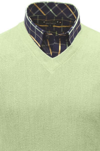 Baby Alpaca 'Links Stitch' V-Neck Sweater in Lime (Size XX-Large) by Peru Unlimited