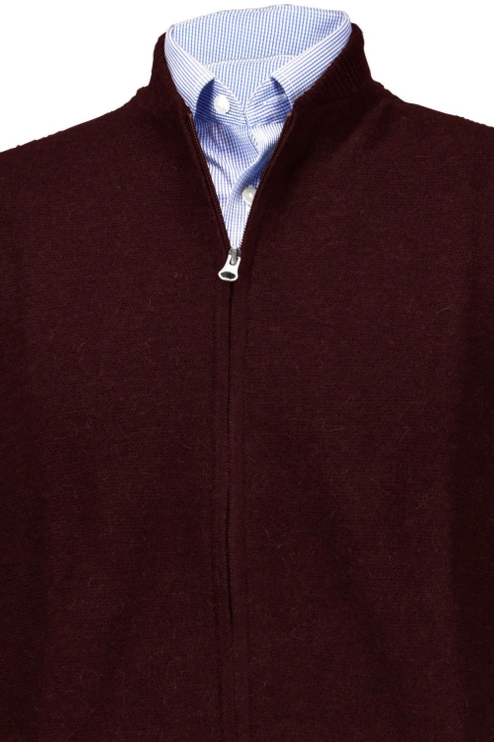 Royal Alpaca Double-Zip Cardigan Bomber Sweater Jacket in Wine Heather by Peru Unlimited
