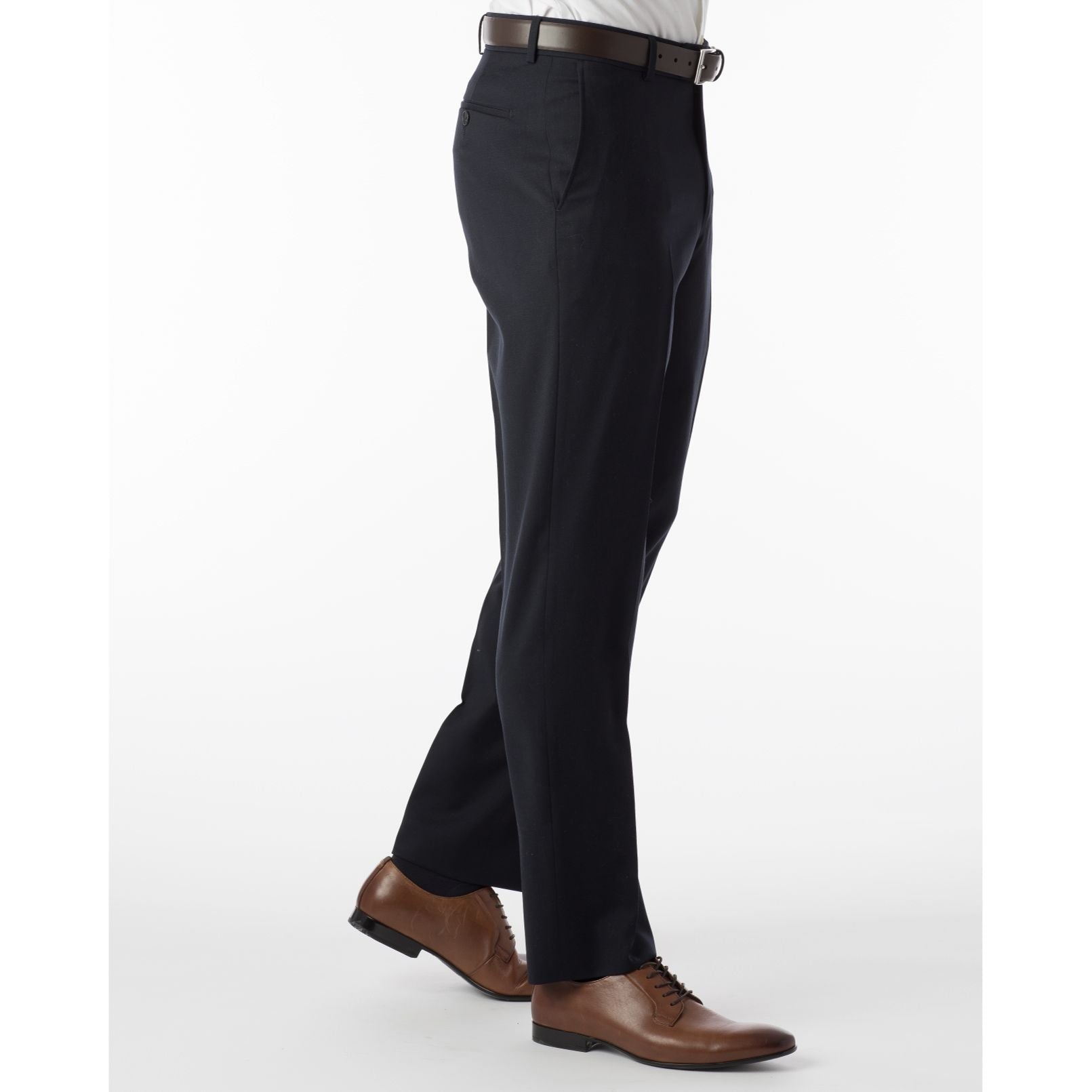 LONG FIT Super 120s Wool Gabardine Comfort-EZE Trouser in Navy (Plain Front Model) by Ballin